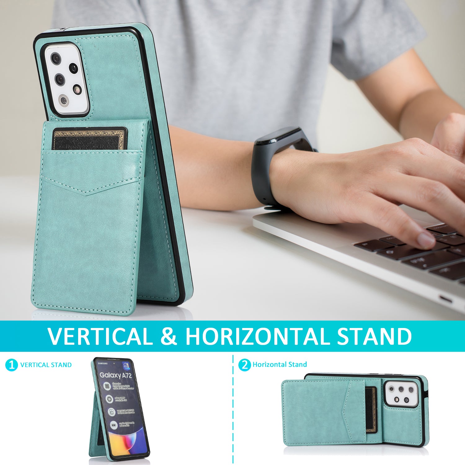 Phone Case For Samsung Galaxy A72 4G / 5G Anti-Dust Card Holder PU Leather TPU Phone Cover Shell with Kickstand Phone Case For Samsung Galaxy A72 4G / 5G Anti-Dust Card Holder PU Leather TPU Phone Cover Shell with Kickstand
